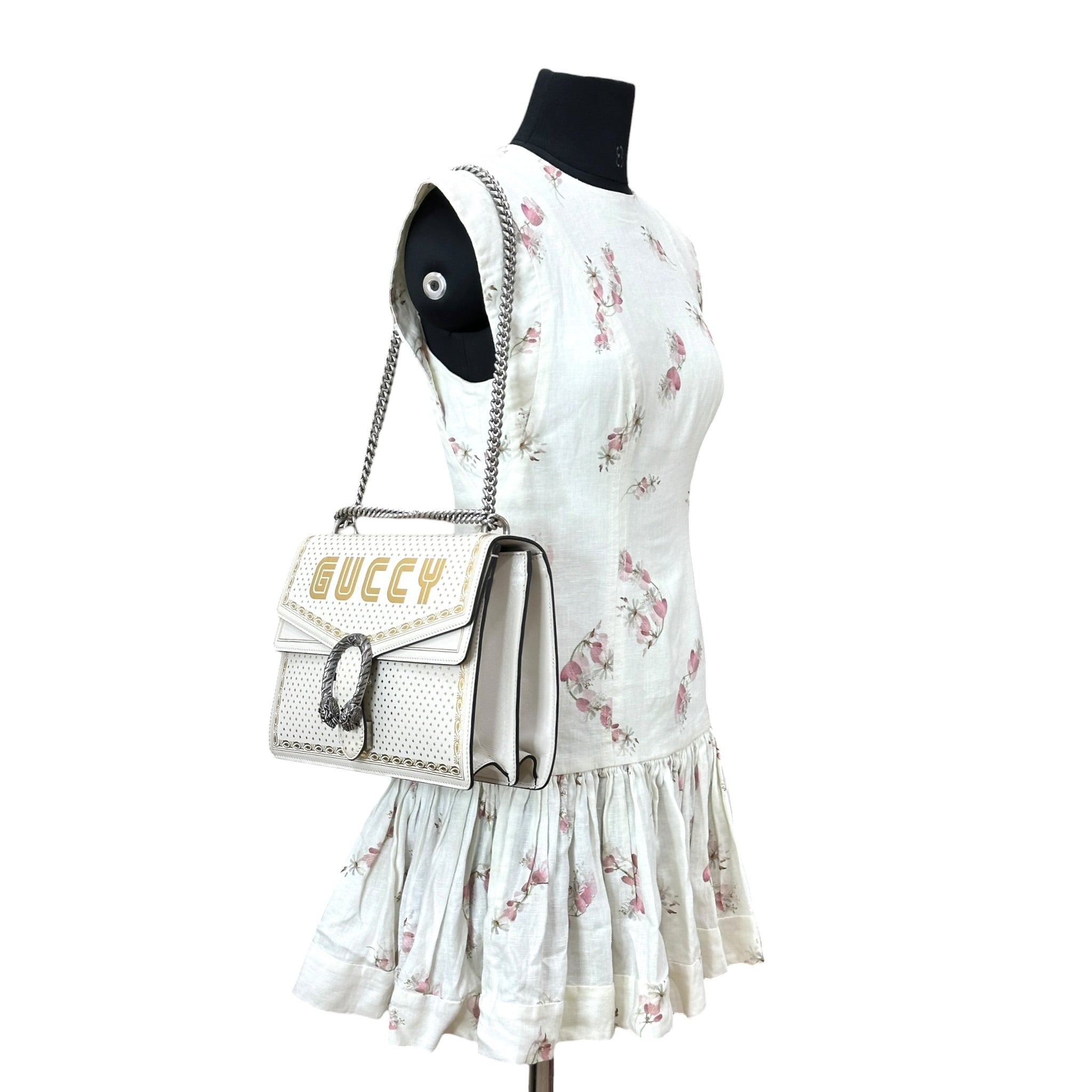 Gucci Dionysus Guccy Star Shoulder Bag White Gold Leather