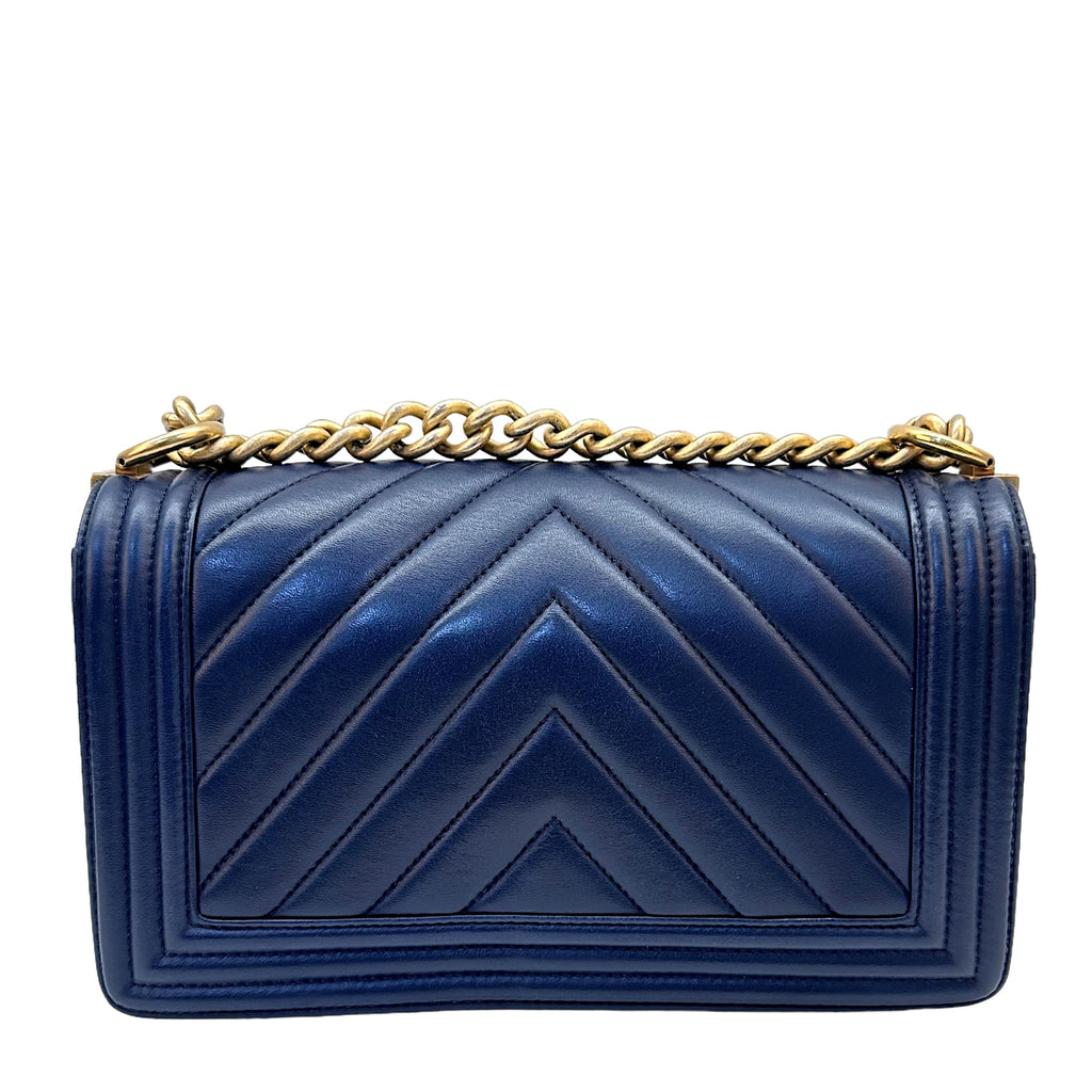 Chanel Boy Bag Chevron Medium Flap Blue