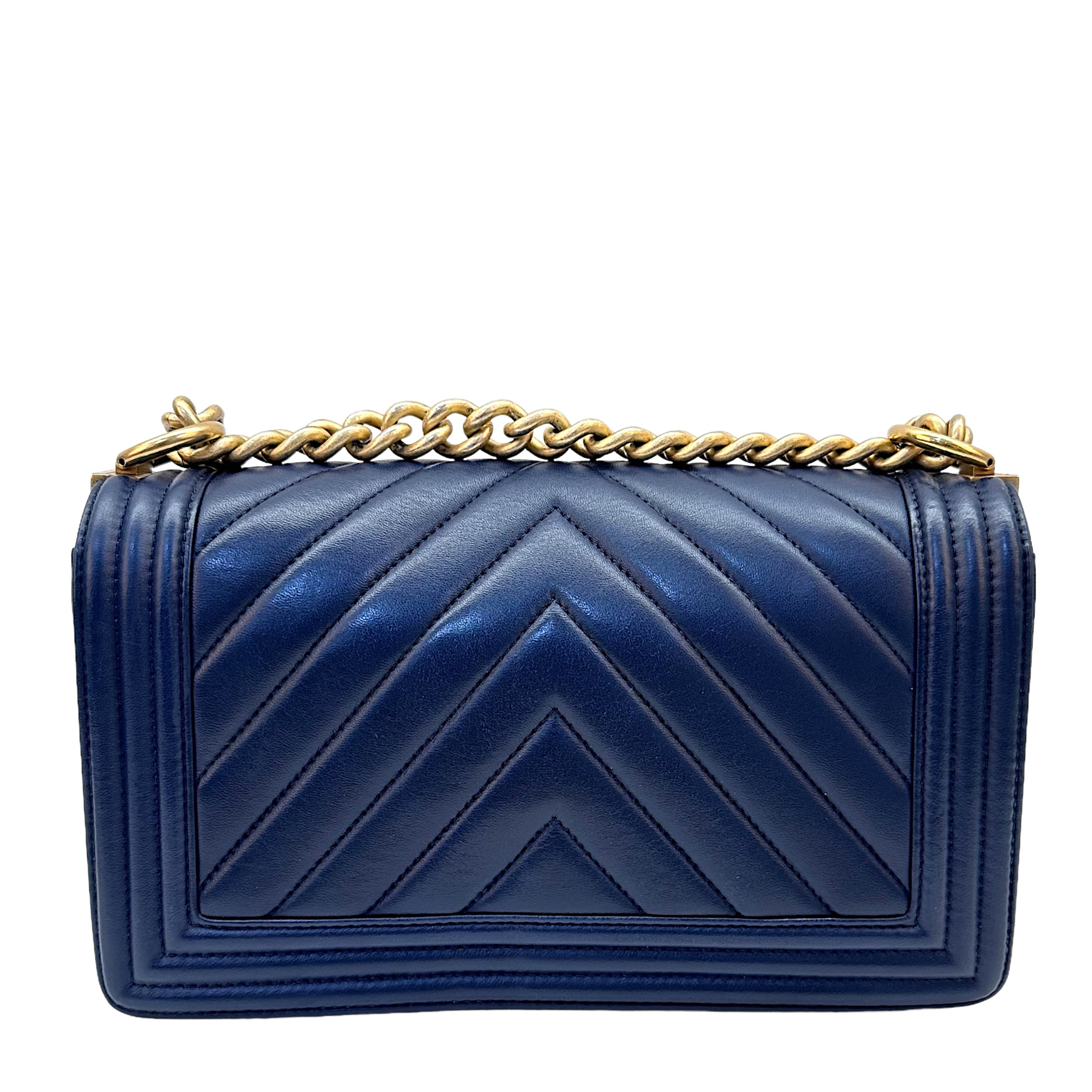 Chanel Boy Bag Chevron Medium Flap Blue