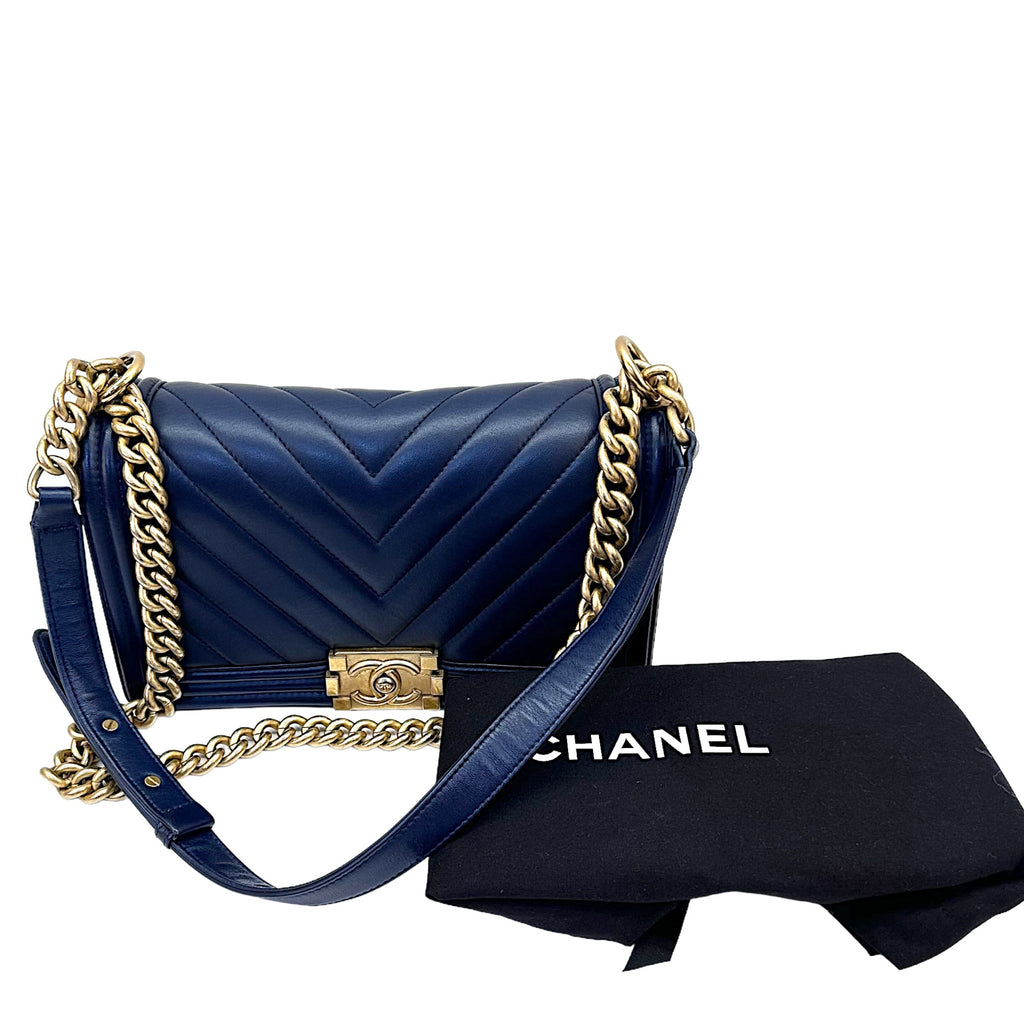 Chanel Boy Bag Chevron Medium Flap Blue