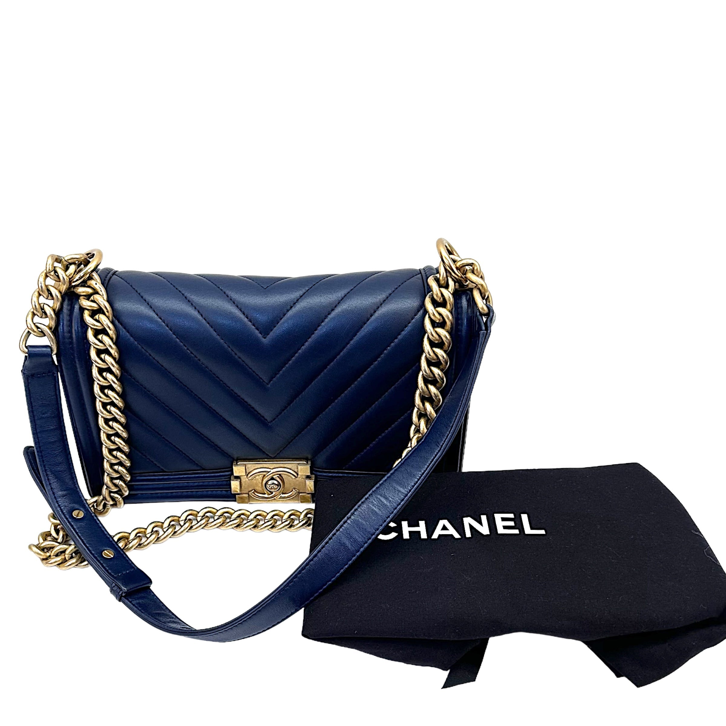Chanel Boy Bag Chevron Medium Flap Blue