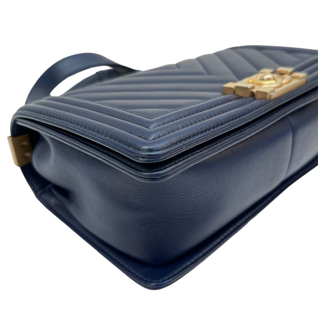Chanel Boy Bag Chevron Medium Flap Blue