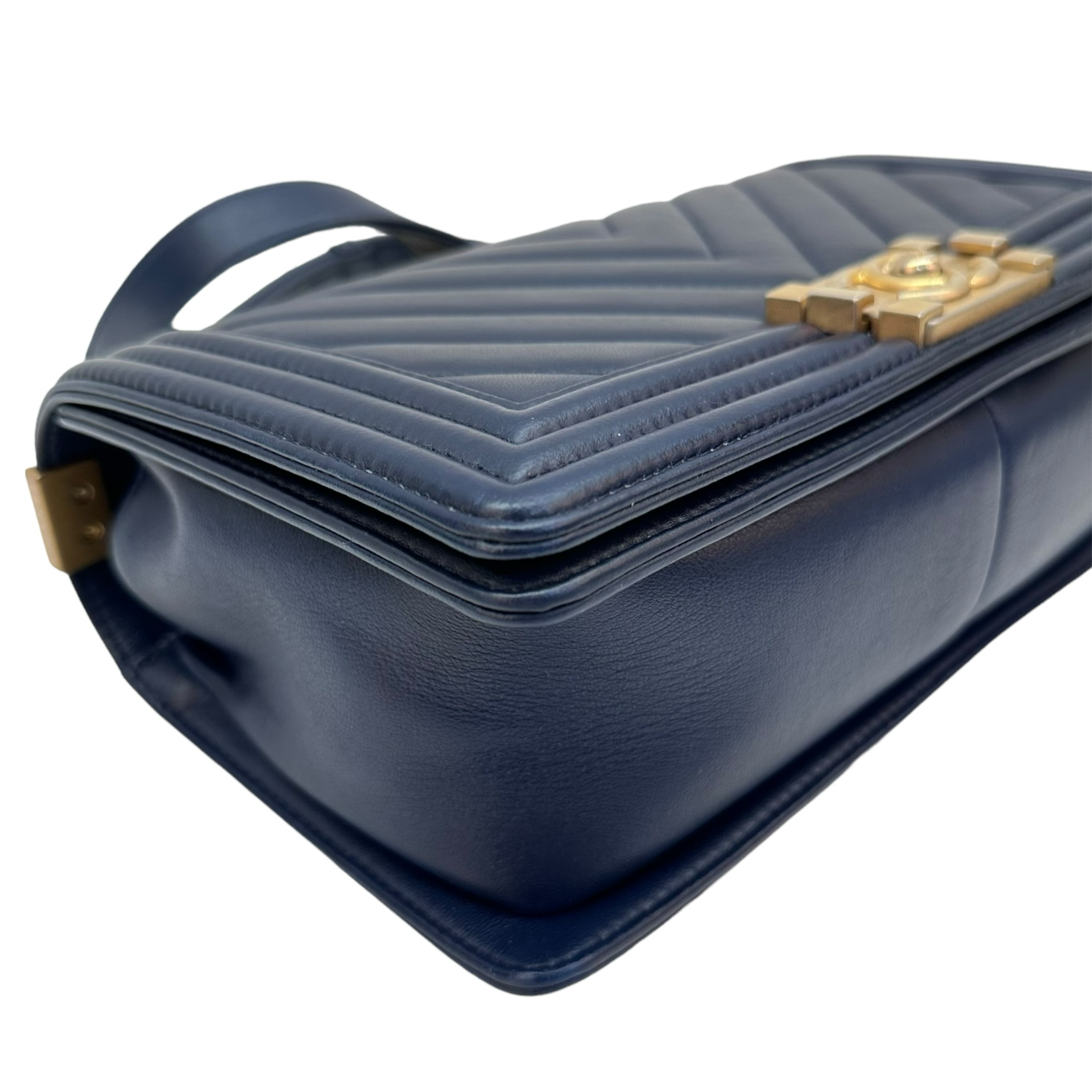 Chanel Boy Bag Chevron Medium Flap Blue