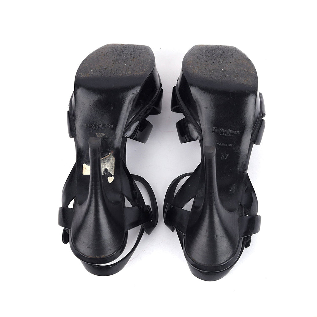 Yves Saint Laurent Black Patent Tribute Sandals - Size EU 37