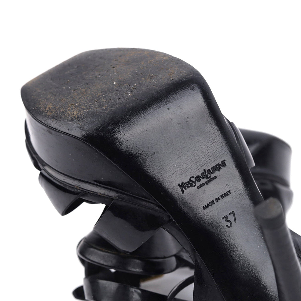 Yves Saint Laurent Black Patent Tribute Sandals - Size EU 37