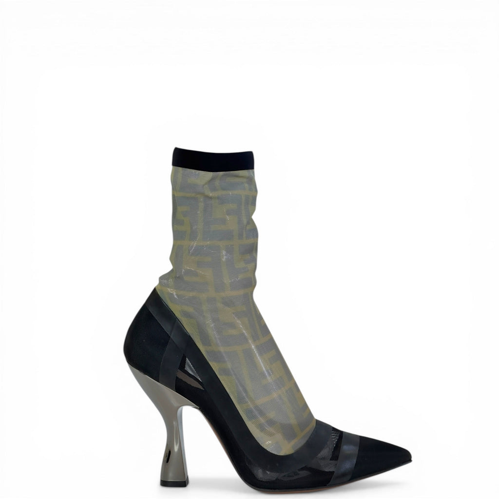 Fendi Colibri Knee-High Boots Black Zucca Pattern Mesh EU 37.5