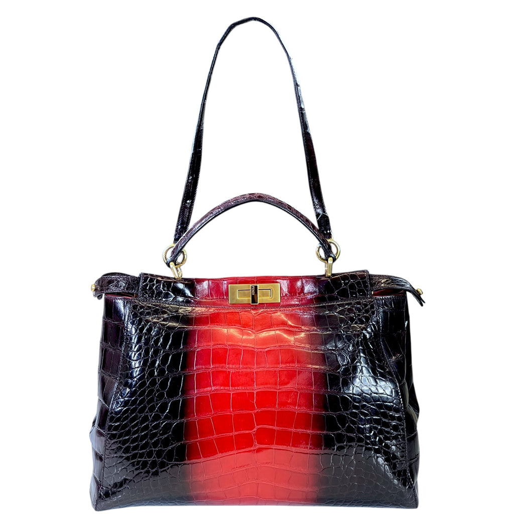 Fendi Iconic Peekaboo Tie and Dye Rouge Crocodile Bag