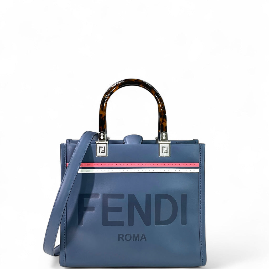 Fendi Roma Sunshine Tote Blue Leather