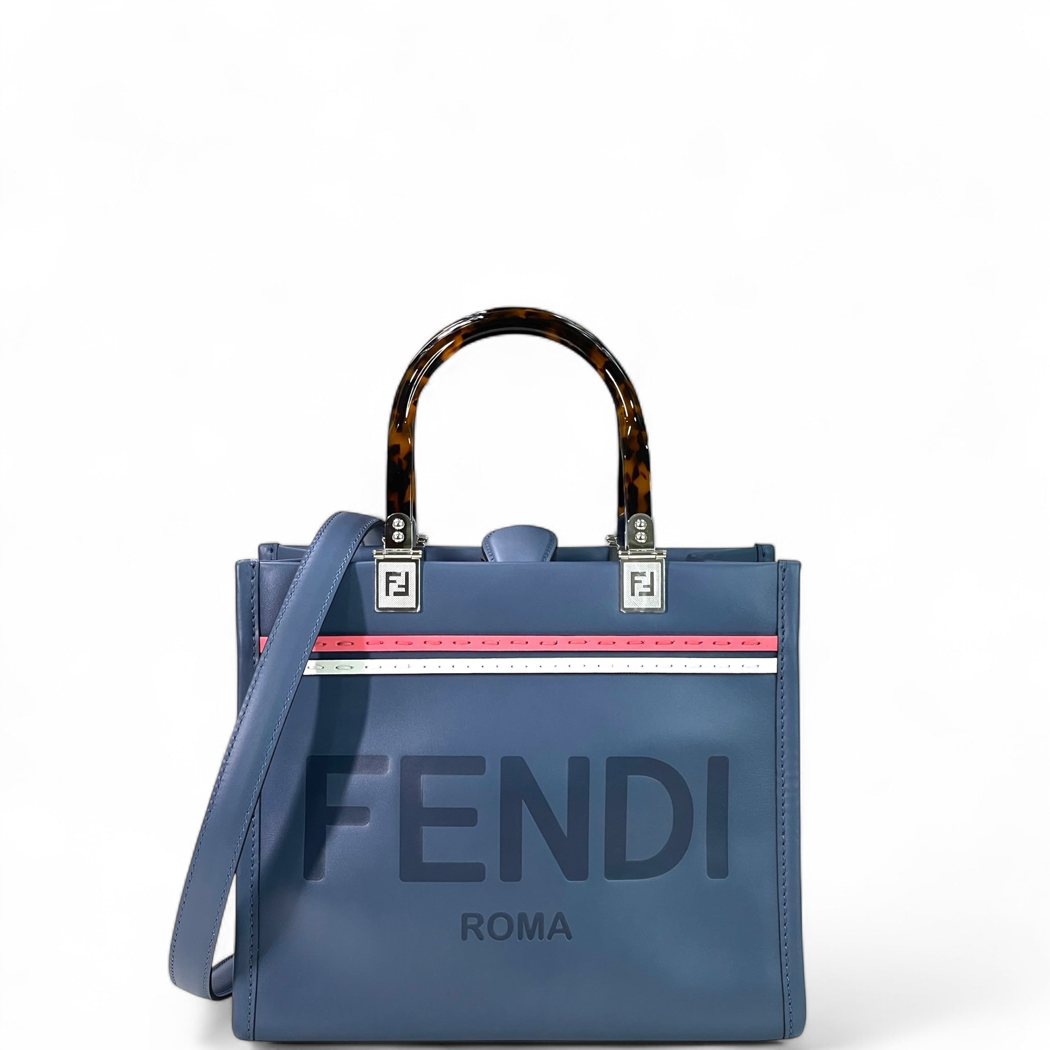 Fendi Roma Sunshine Tote Blue Leather