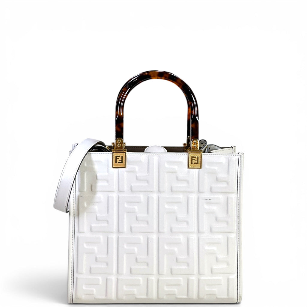 Fendi Sunshine Tote Small White Leather