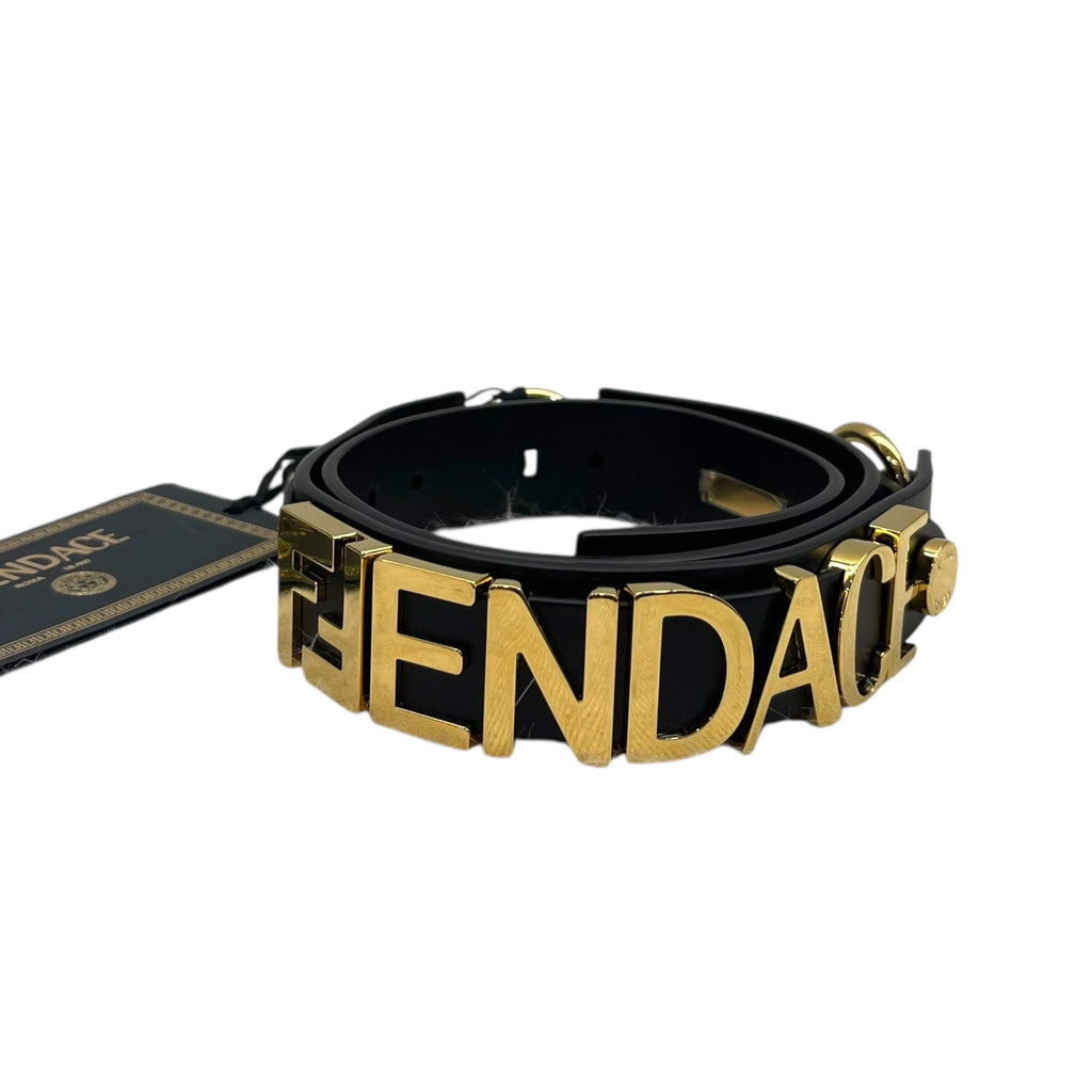 Fendace Fendi x Versace Black Leather Logo Letters Buckle Belt
