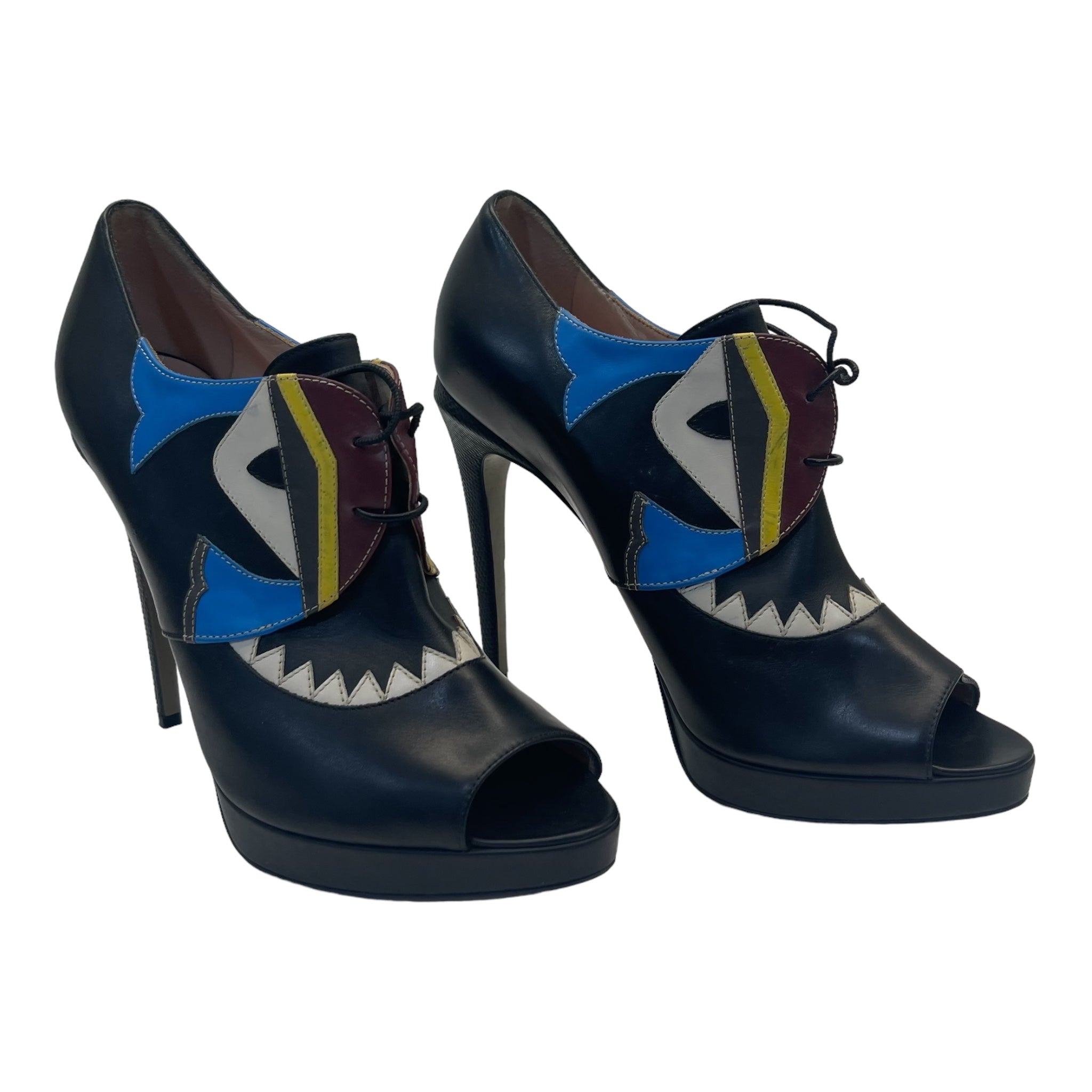 Fendi Multicolor Leather Monster Peep Toe Ankle Booties - Size EU 40