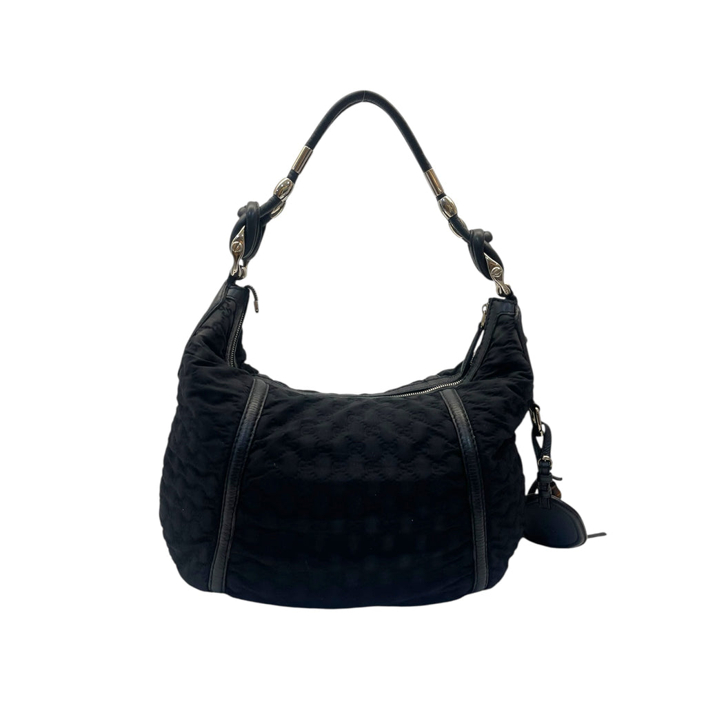 Gucci Black GG Neoprene and Leather Techno Horsebit Hobo Bag