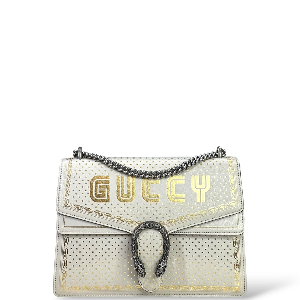 Gucci Dionysus Guccy Star Shoulder Bag White Gold Leather