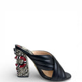 Gucci Webby Slide Sandal Black Quilted Leather Snake Embellished EU 38