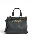Gucci Zumi Top Handle Bag Small Black Grainy Leather