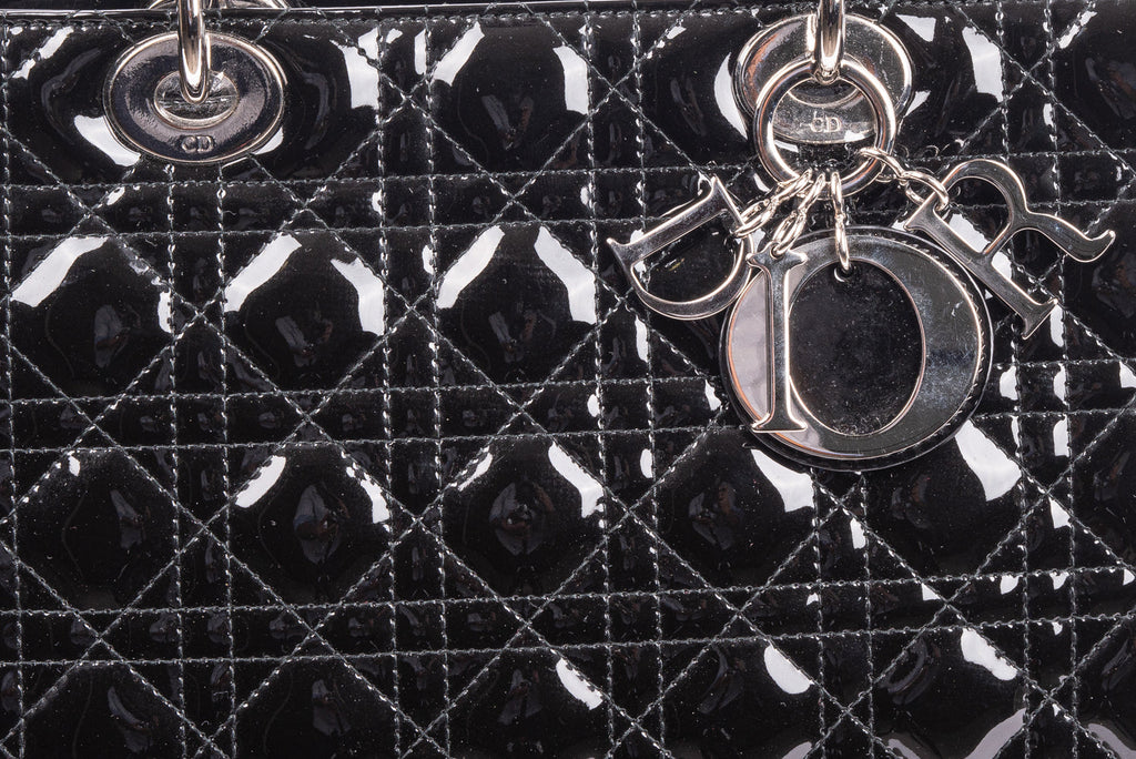 Black Cannage Patent Leather Large Lady Dior Tote