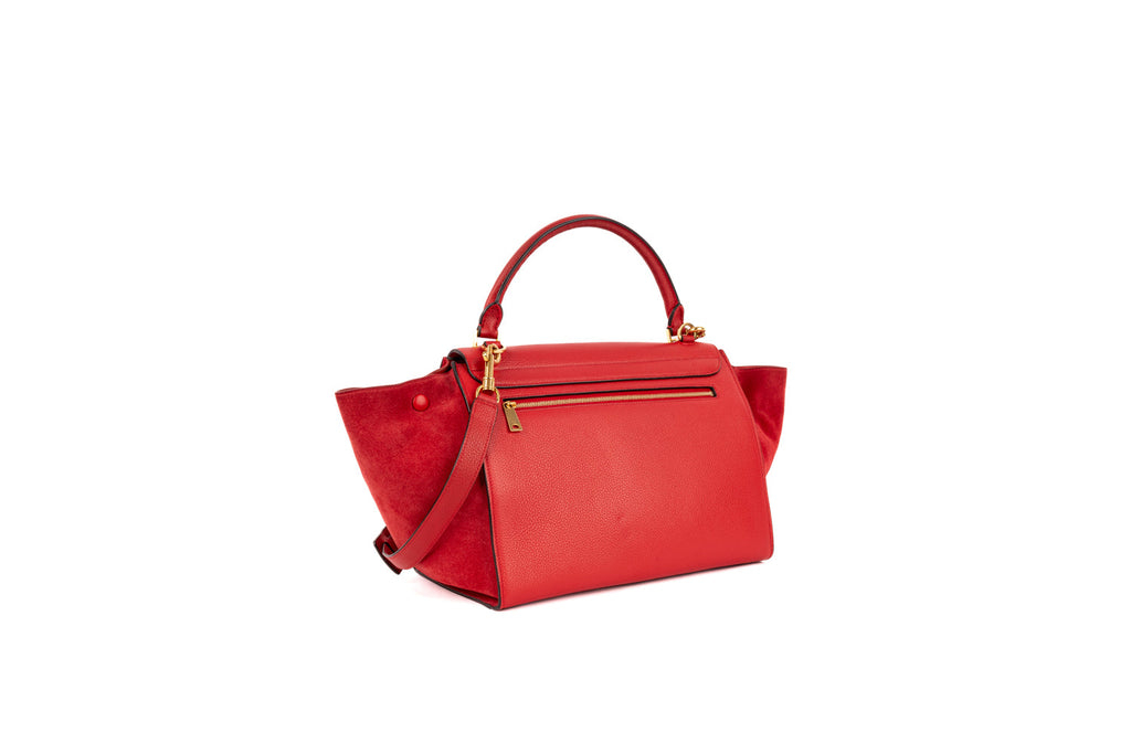 Red Leather and Suede Medium Trapeze Bag