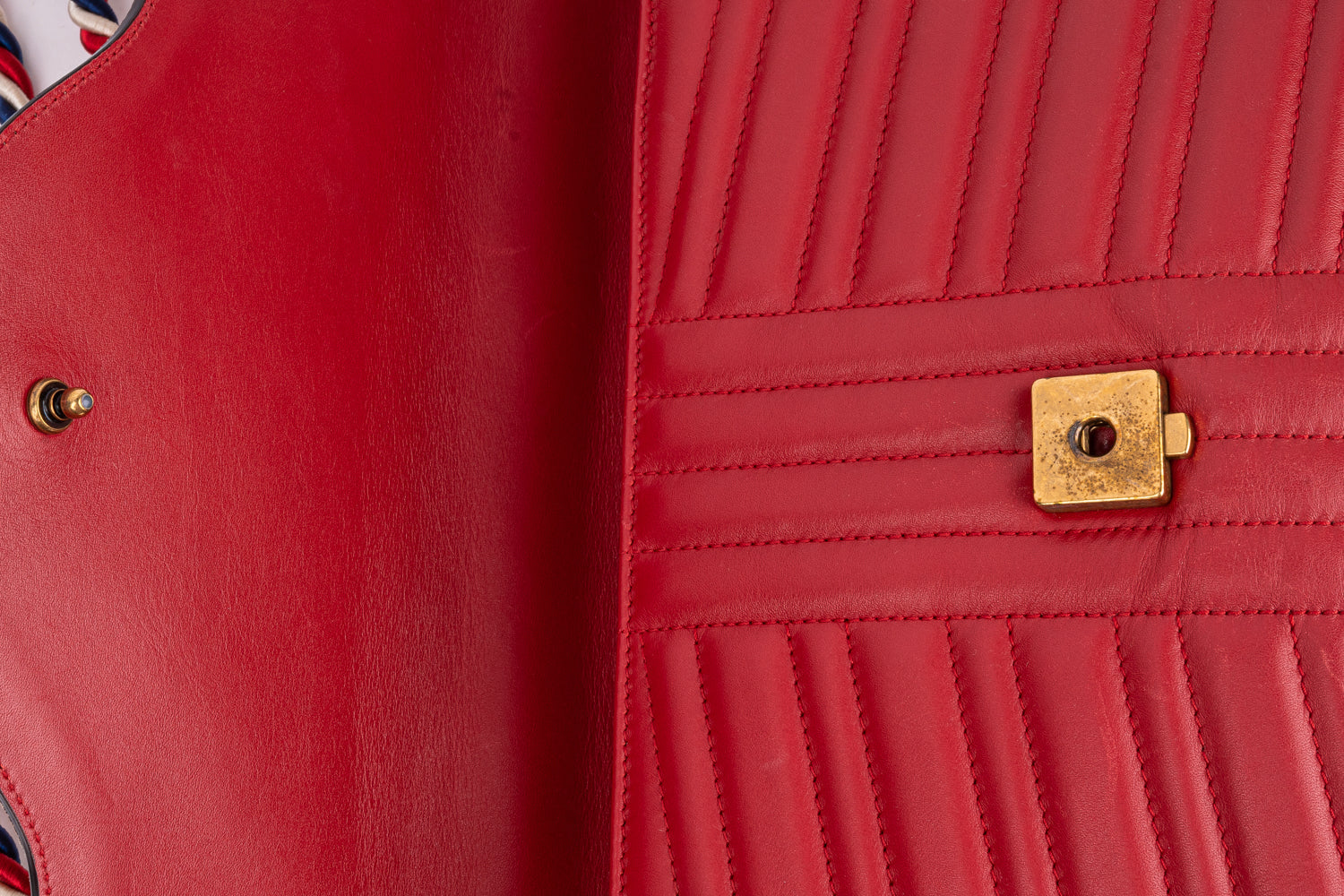 Red Quilted Leather Bamboo Leopard Top Handle Bag