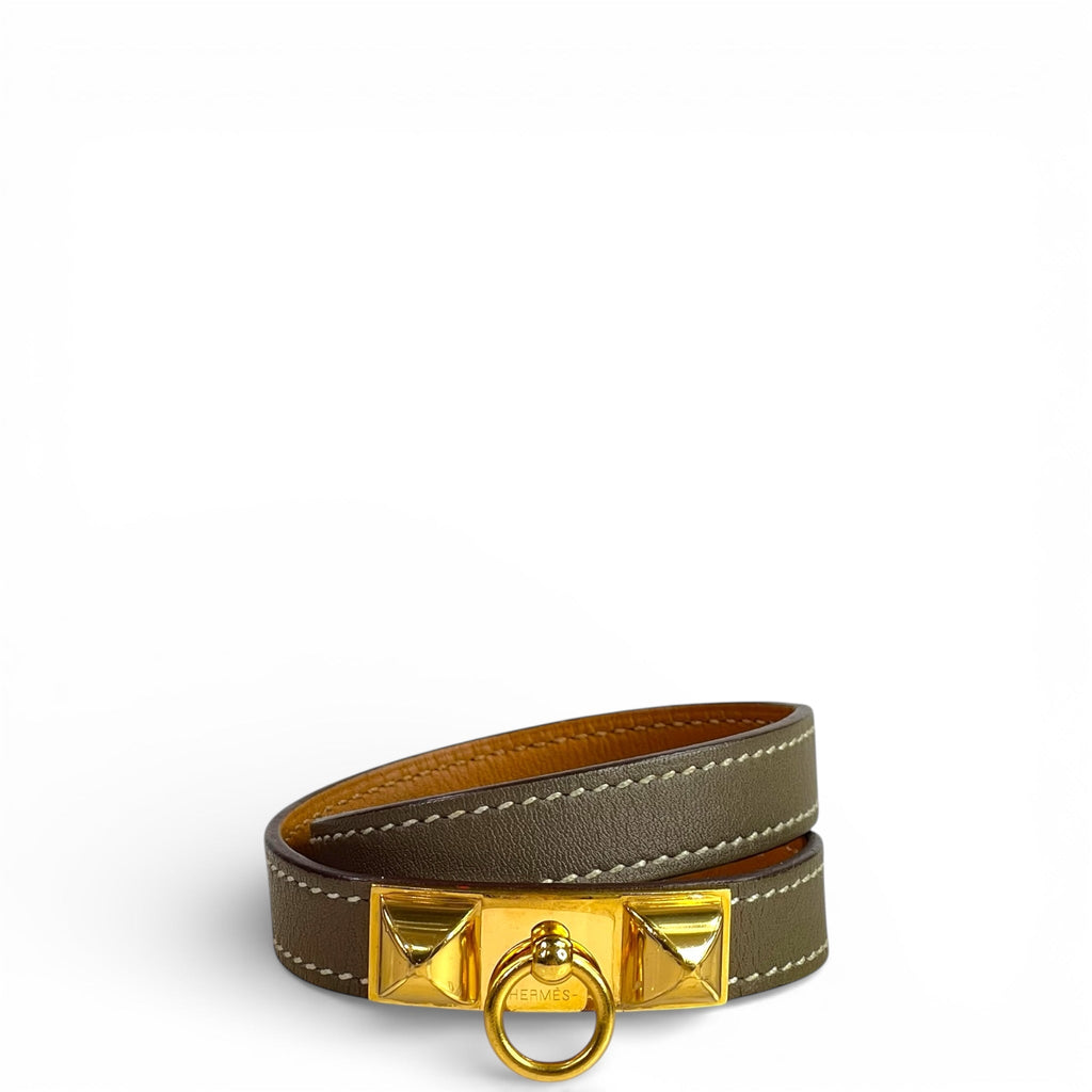 Hermès Rivale Mini Bracelet Etoupe GHW