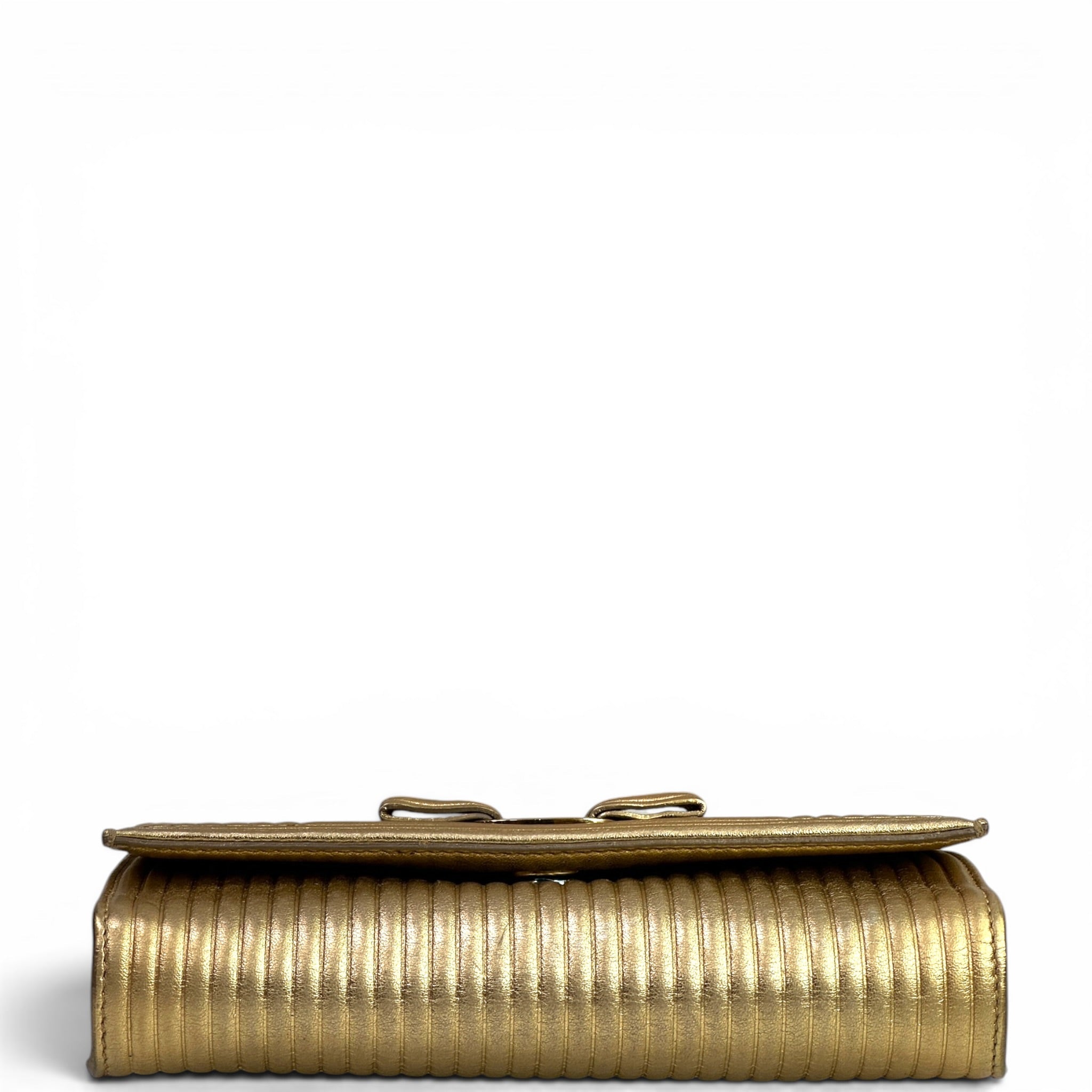 Salvatore Ferragamo Vara Bow Clutch Gold Leather