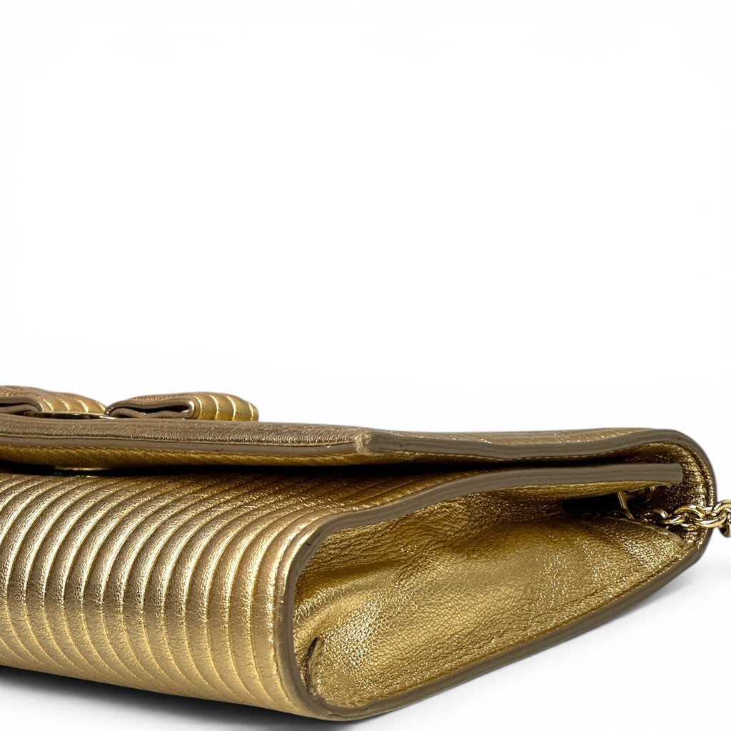 Salvatore Ferragamo Vara Bow Clutch Gold Leather