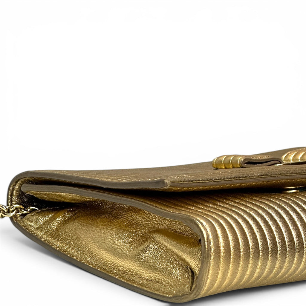 Salvatore Ferragamo Vara Bow Clutch Gold Leather