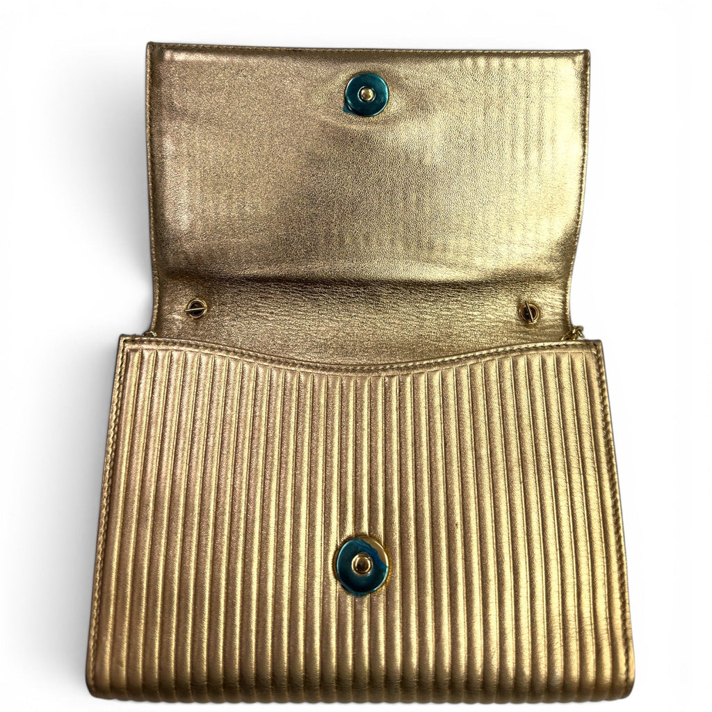 Salvatore Ferragamo Vara Bow Clutch Gold Leather