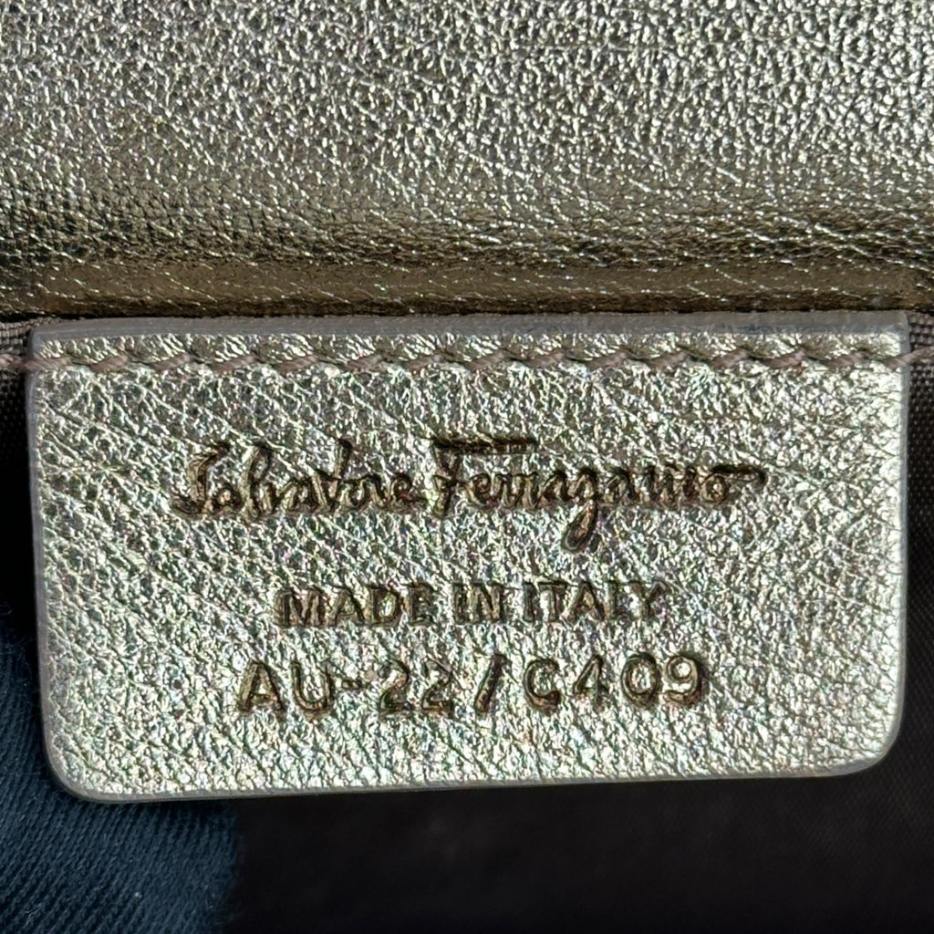 Salvatore Ferragamo Vara Bow Clutch Gold Leather