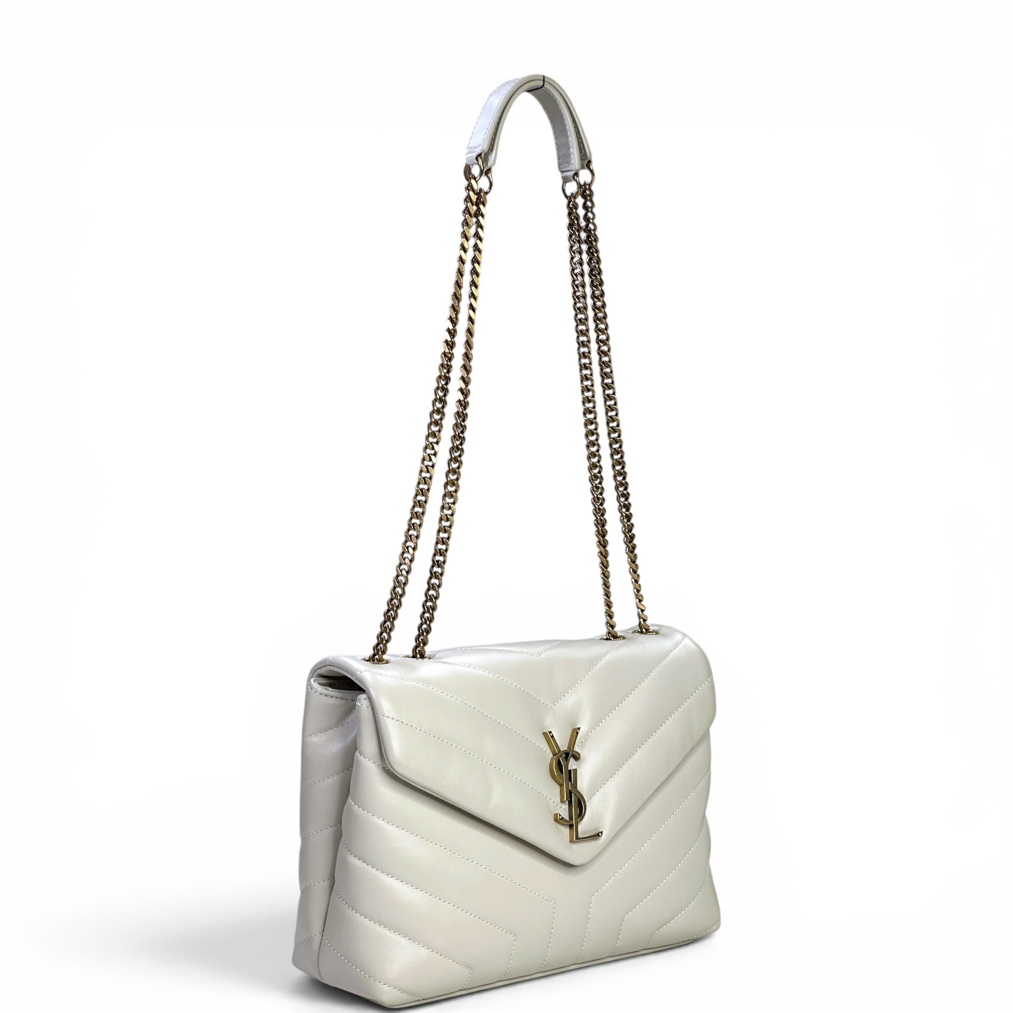 Saint Laurent Loulou Shoulder Bag Small White Matelassé Lambskin