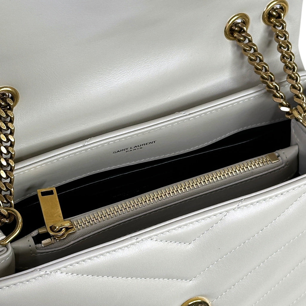 Saint Laurent Loulou Shoulder Bag Small White Matelassé Lambskin