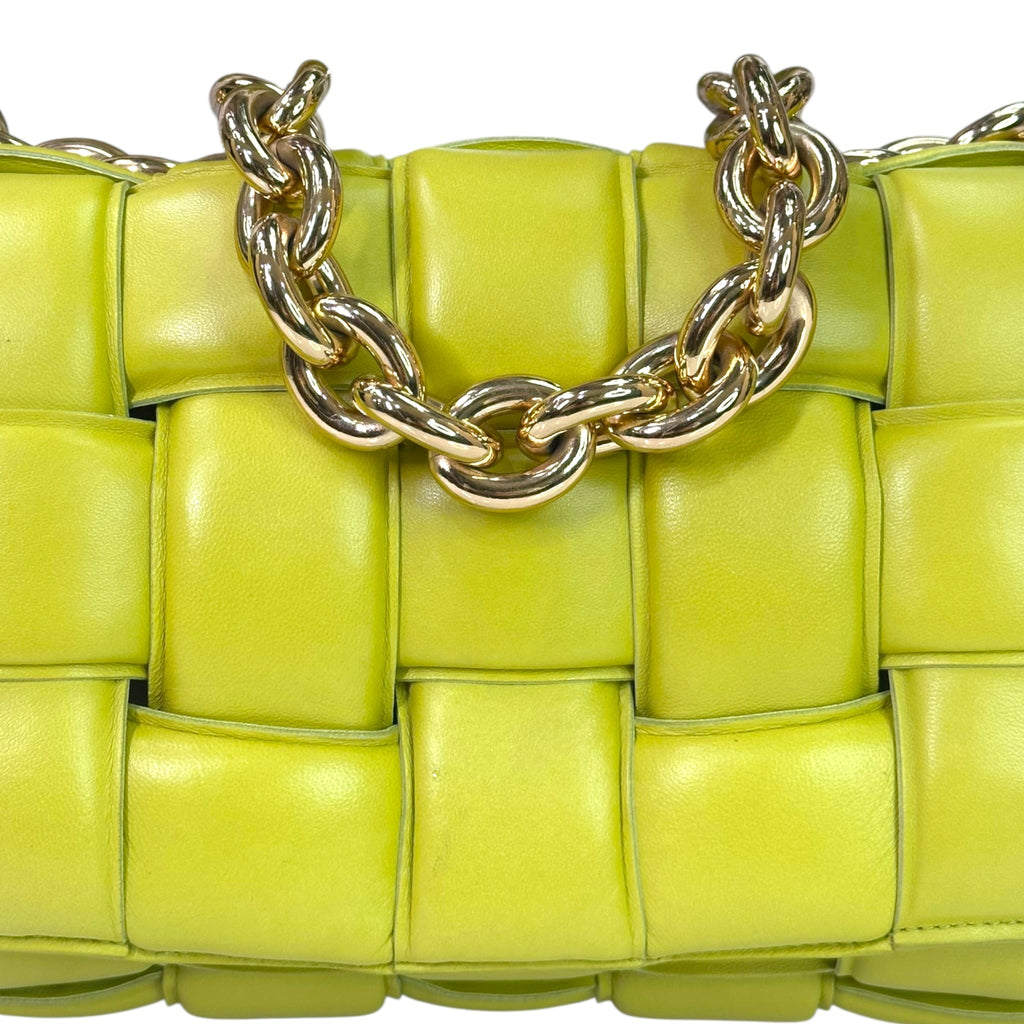Bottega Veneta Padded Cassette Chain Bag Neon Green Lambskin