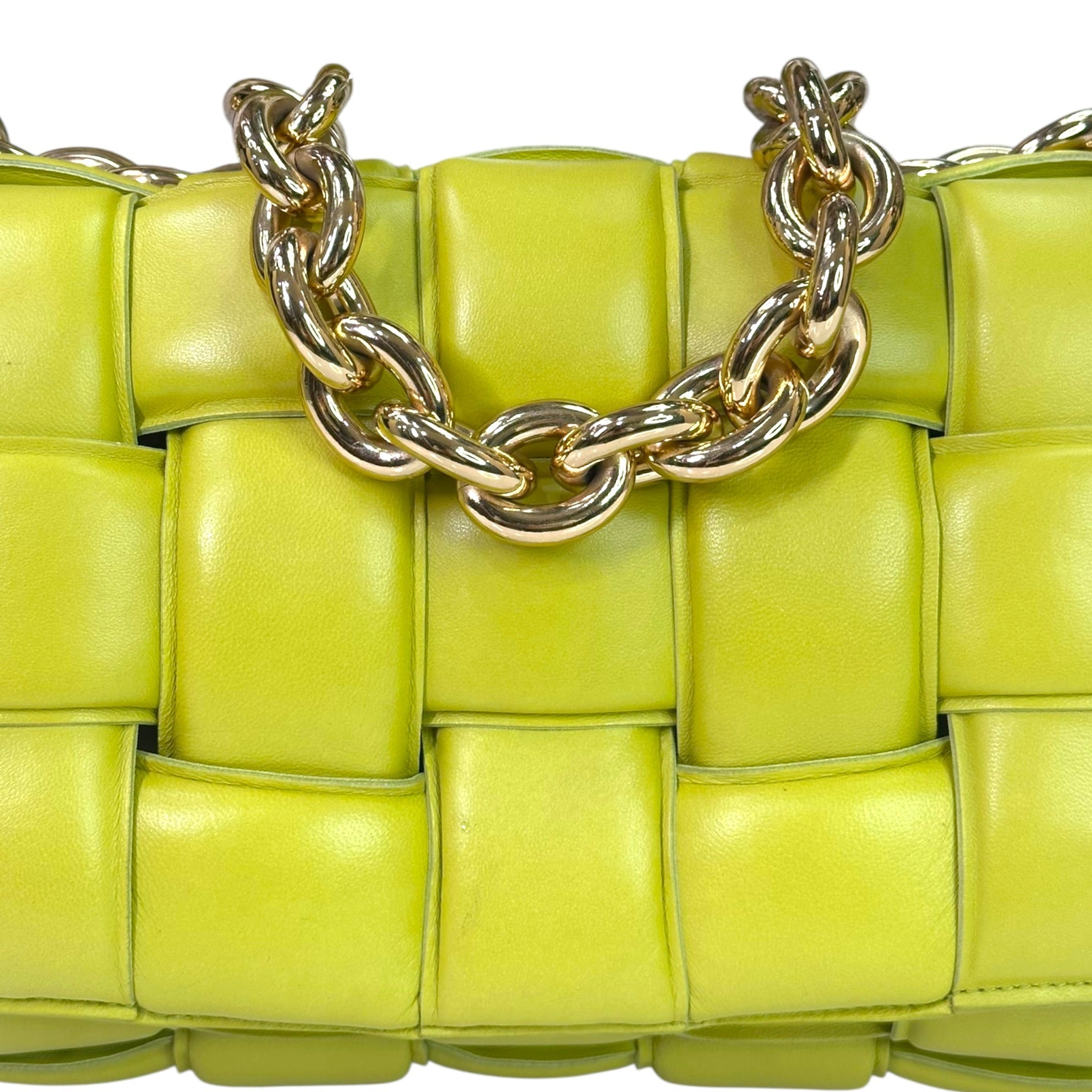 Bottega Veneta Padded Cassette Chain Bag Neon Green Lambskin