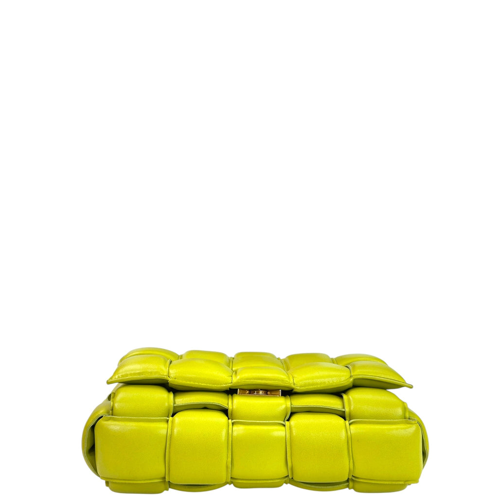 Bottega Veneta Padded Cassette Chain Bag Neon Green Lambskin