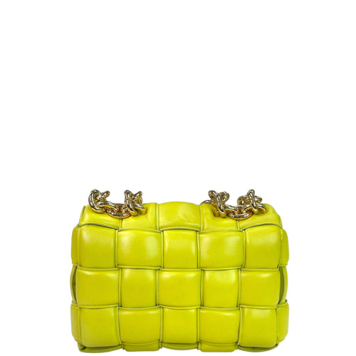 Bottega Veneta Padded Cassette Chain Bag Neon Green Lambskin