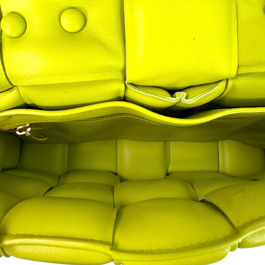 Bottega Veneta Padded Cassette Chain Bag Neon Green Lambskin