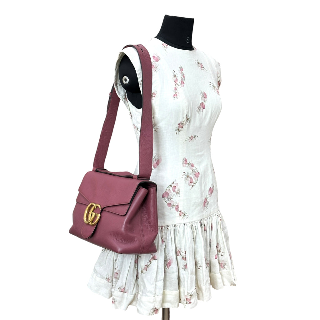 Gucci GG Marmont Shoulder Bag Pink Pebbled Leather