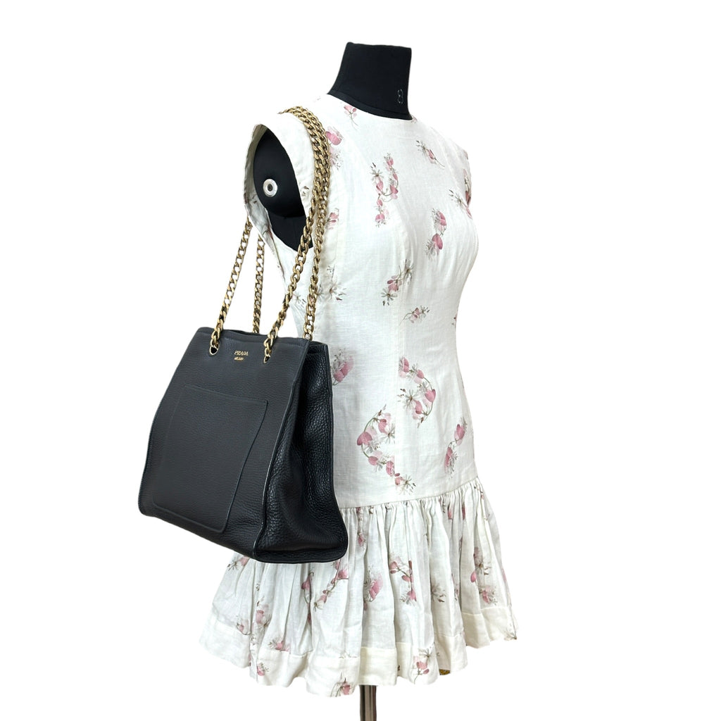 Prada Vitello Daino Leather Chain Shopper Tote