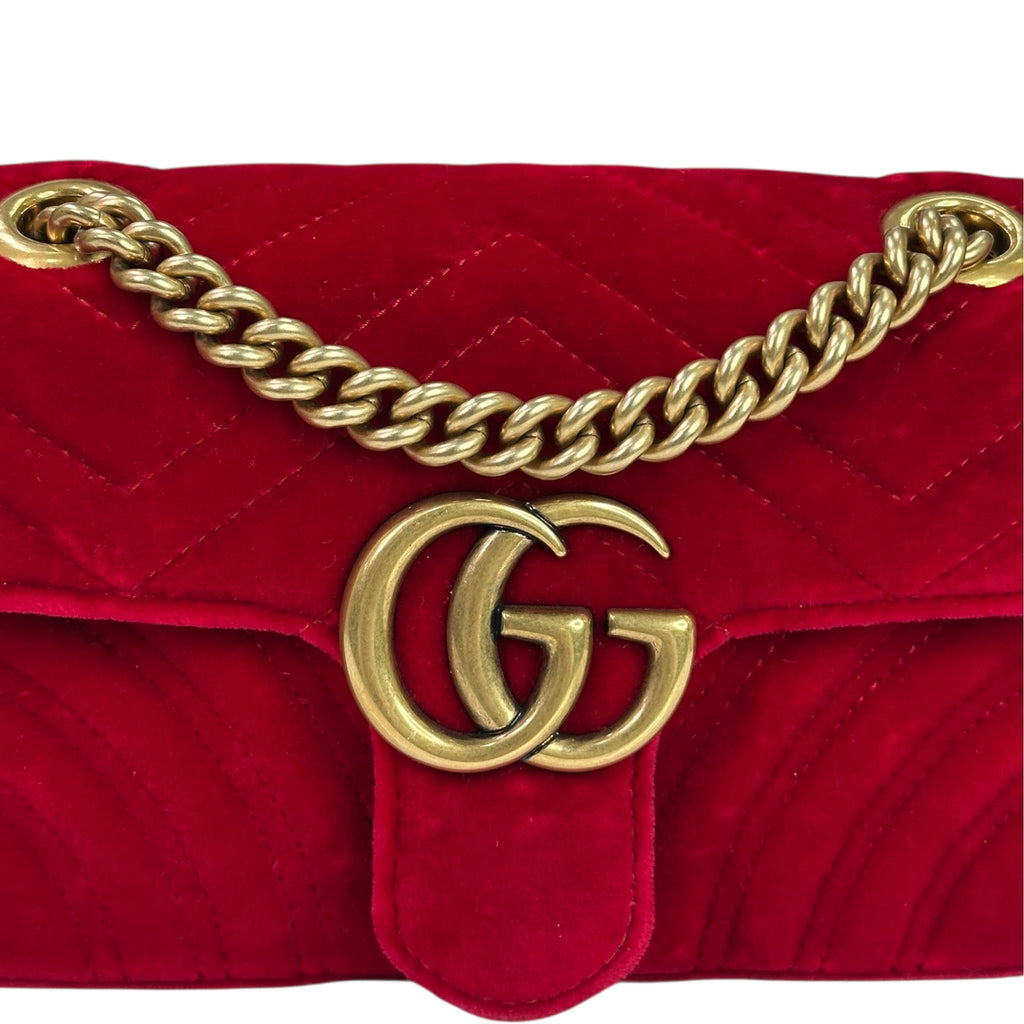 Gucci GG Marmont Mini Flap Bag Red Matelassé Velvet