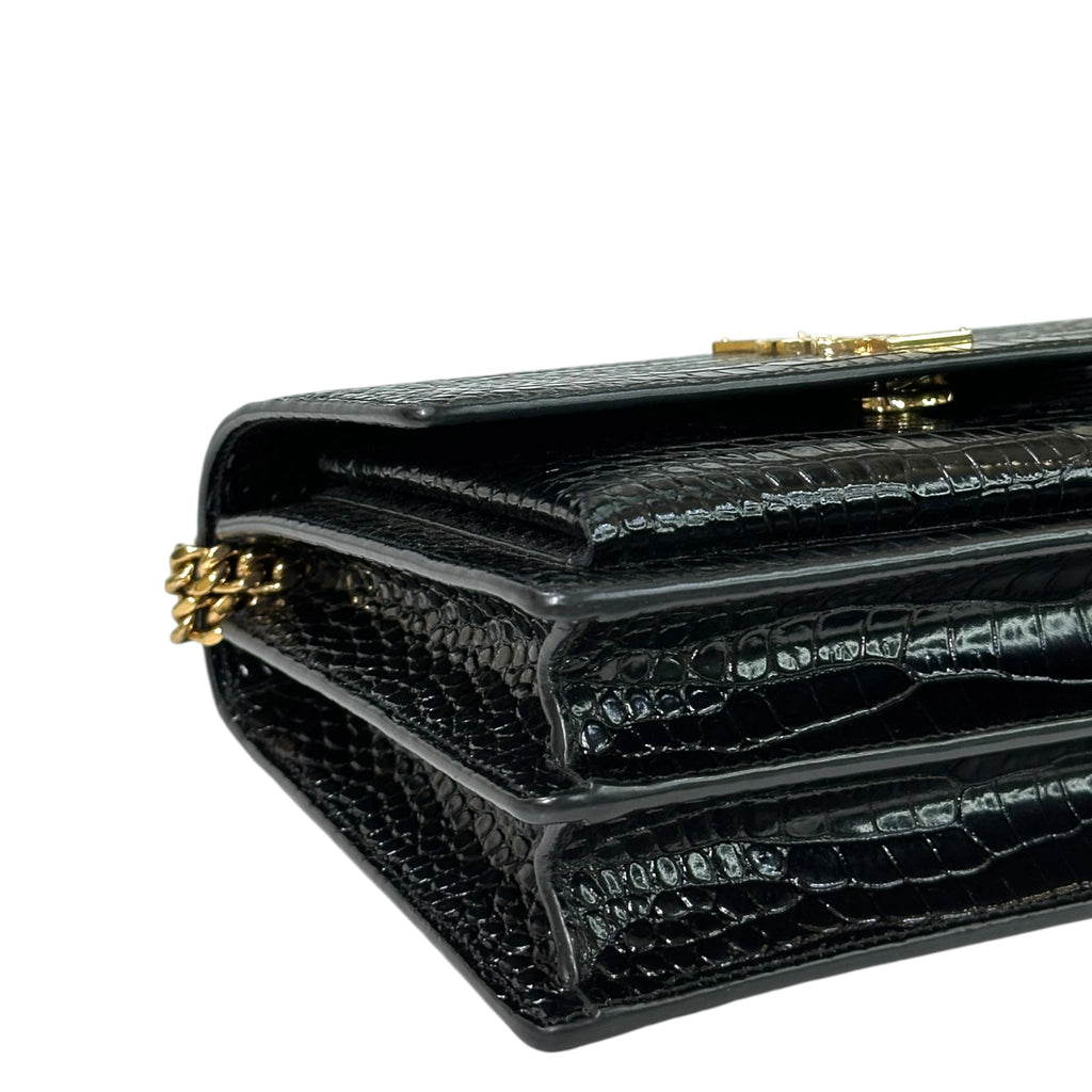 Saint Laurent Sunset Small Black Crocodile-Embossed Leather