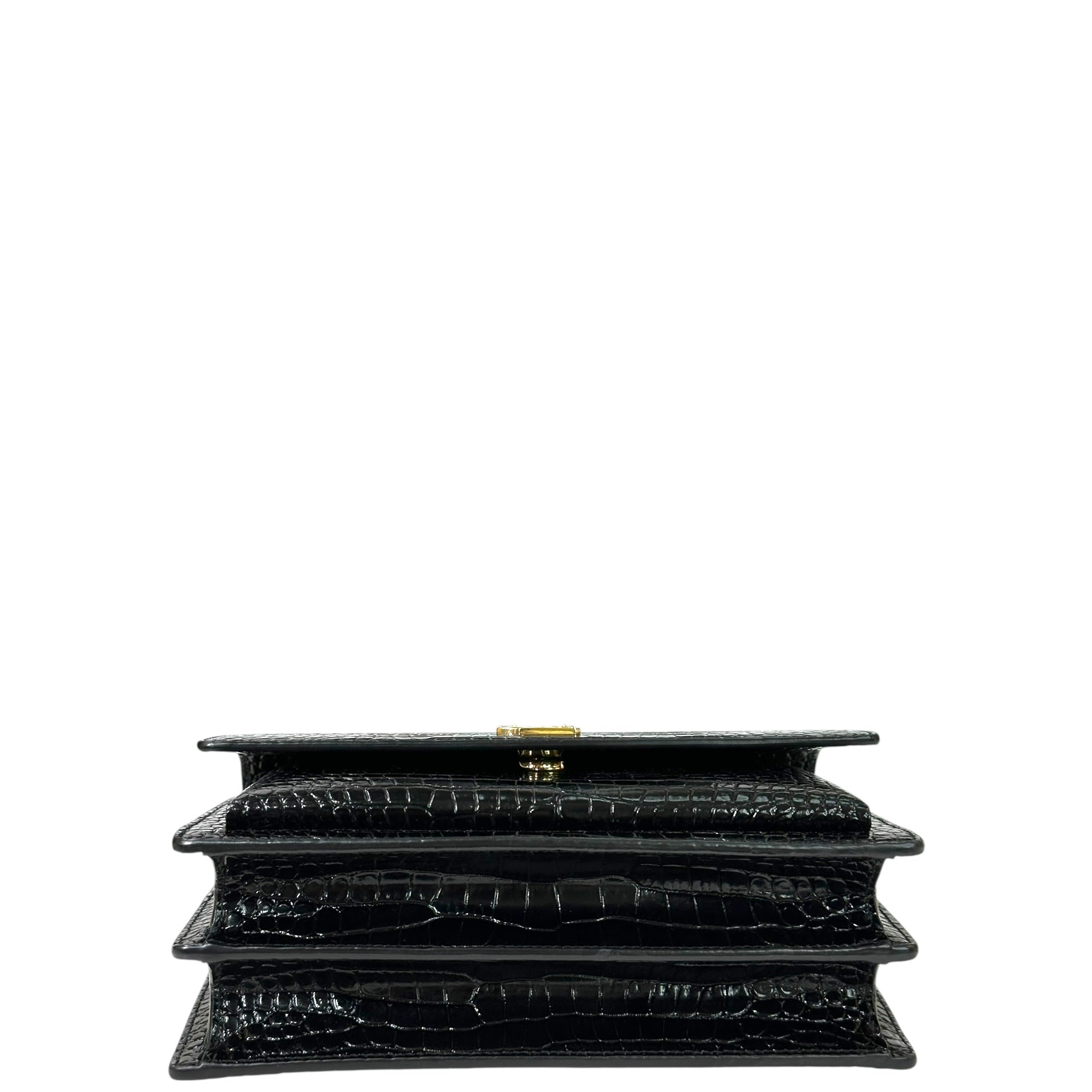 Saint Laurent Sunset Small Black Crocodile-Embossed Leather
