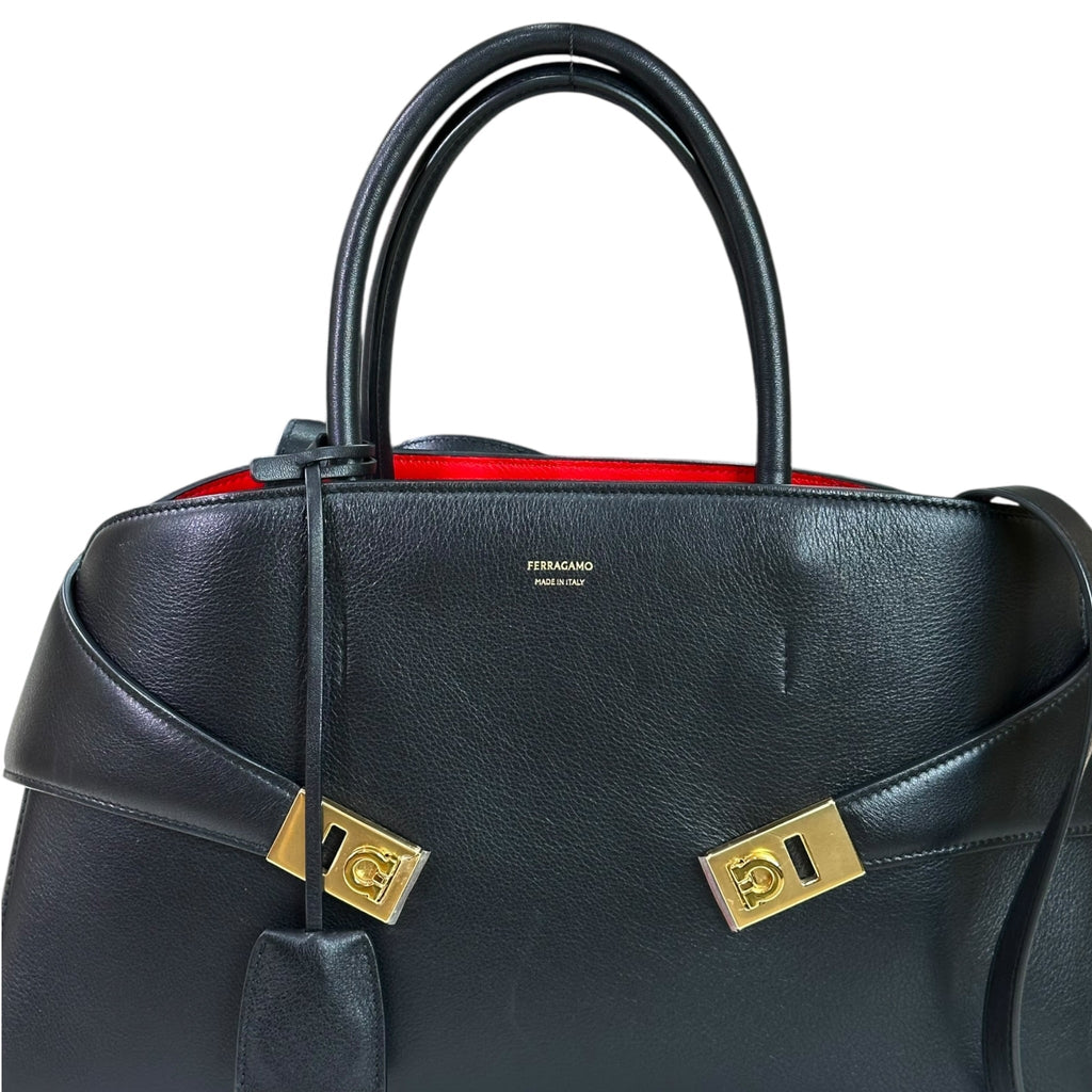 Salvatore Ferragamo Hug Bag Large Black Calfskin Leather