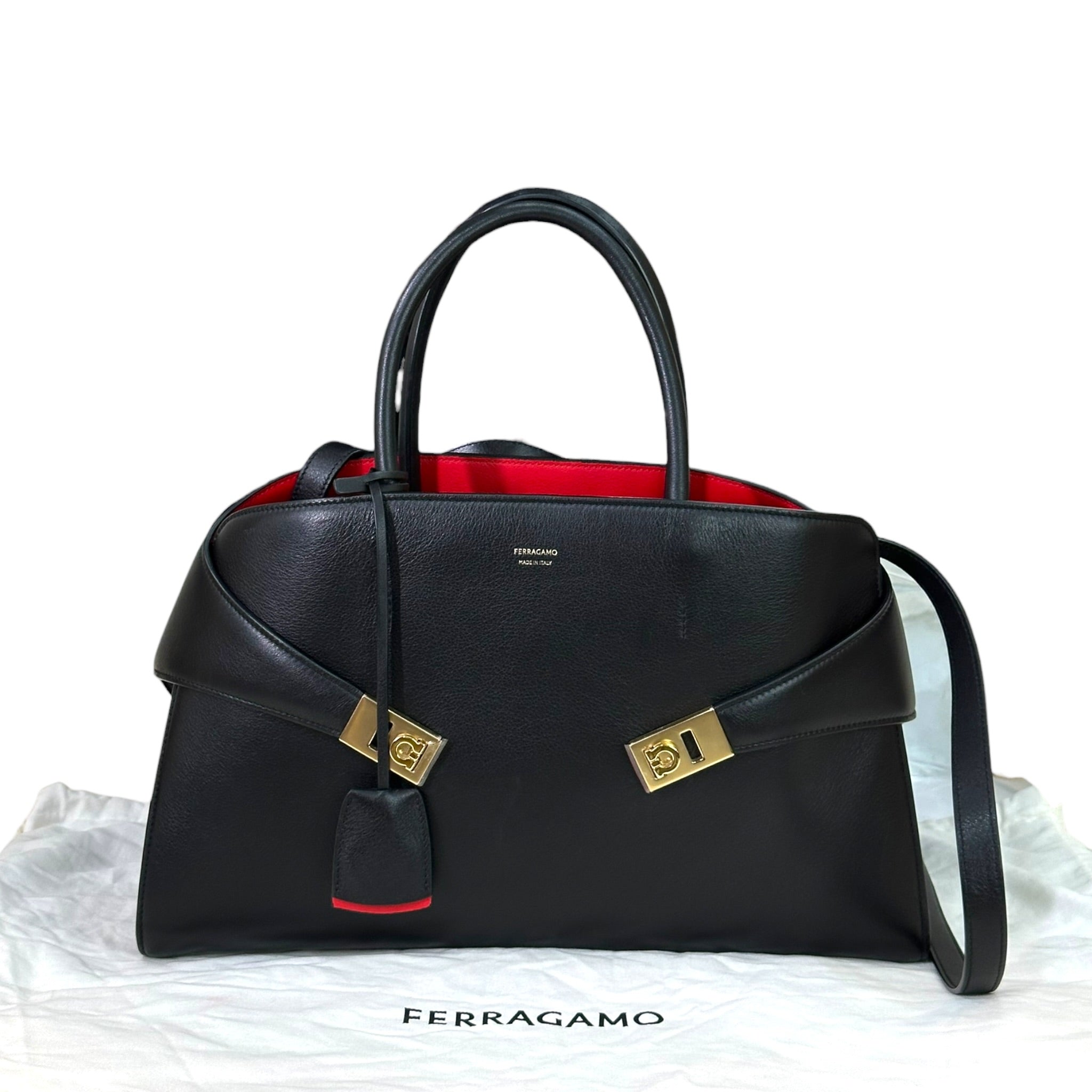 Salvatore Ferragamo Hug Bag Large Black Calfskin Leather