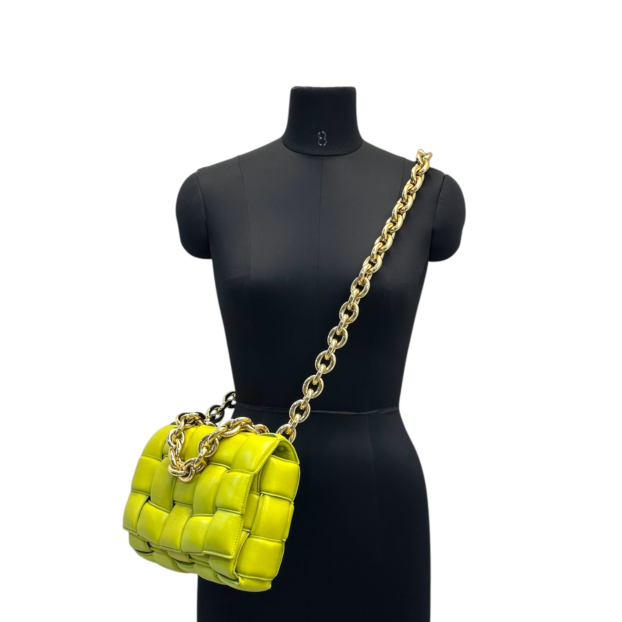 Bottega Veneta Padded Cassette Chain Bag Neon Green Lambskin