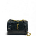 Saint Laurent Sunset Small Black Crocodile-Embossed Leather