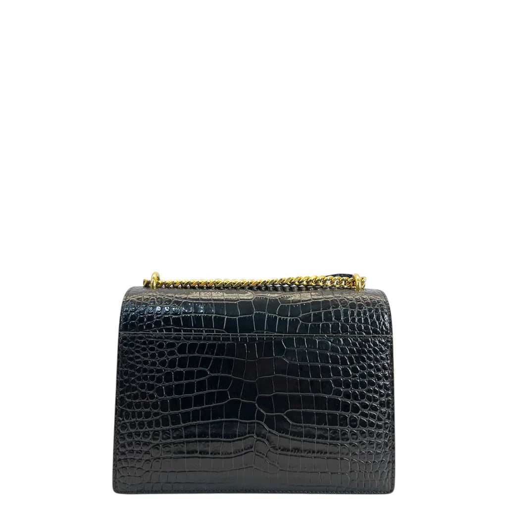 Saint Laurent Sunset Small Black Crocodile-Embossed Leather