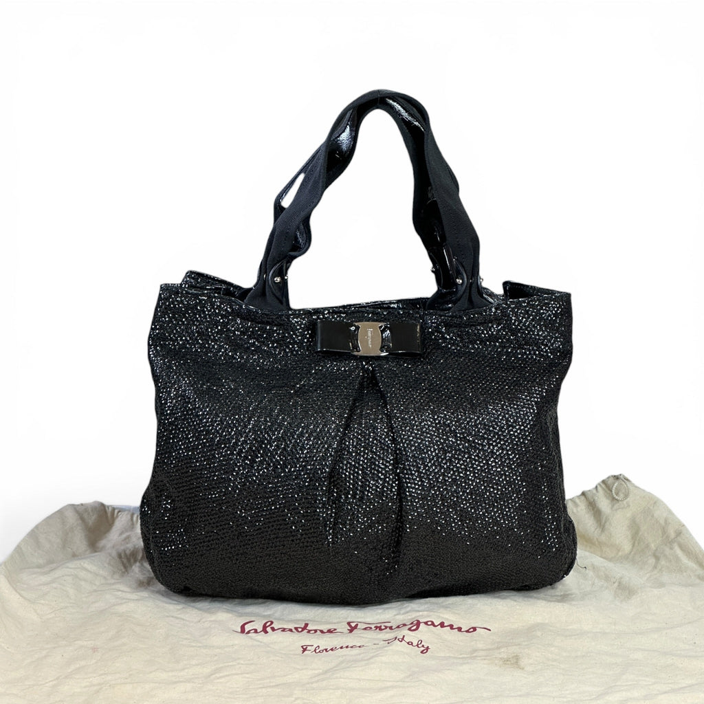 Salvatore Ferragamo Vara Bow Top Handle Bag Black