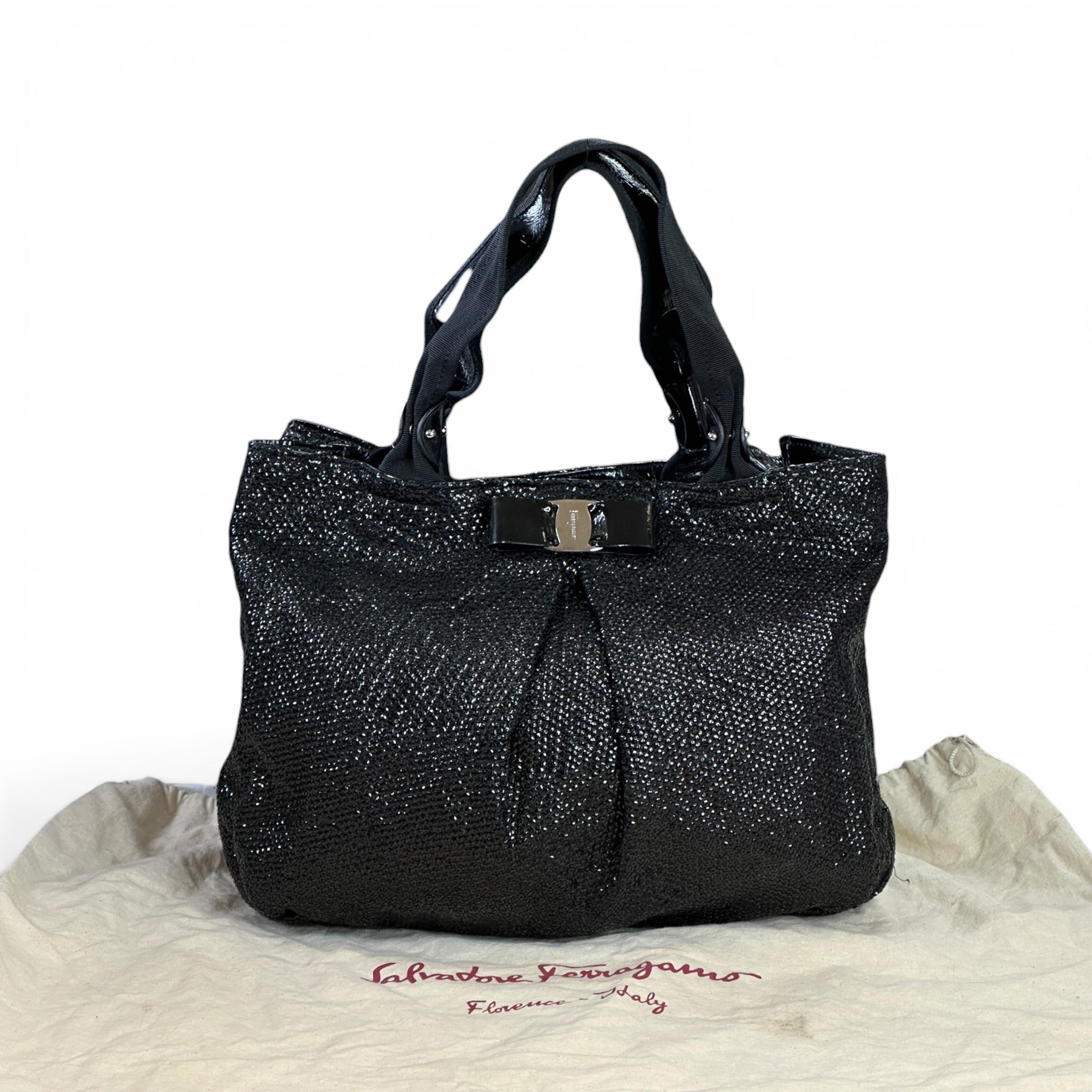 Salvatore Ferragamo Vara Bow Top Handle Bag Black