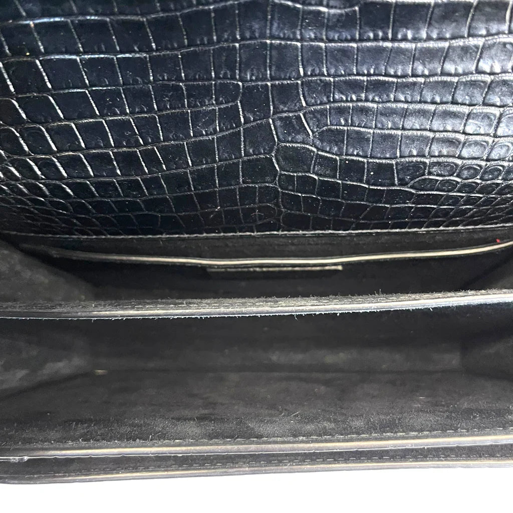 Saint Laurent Sunset Small Black Crocodile-Embossed Leather