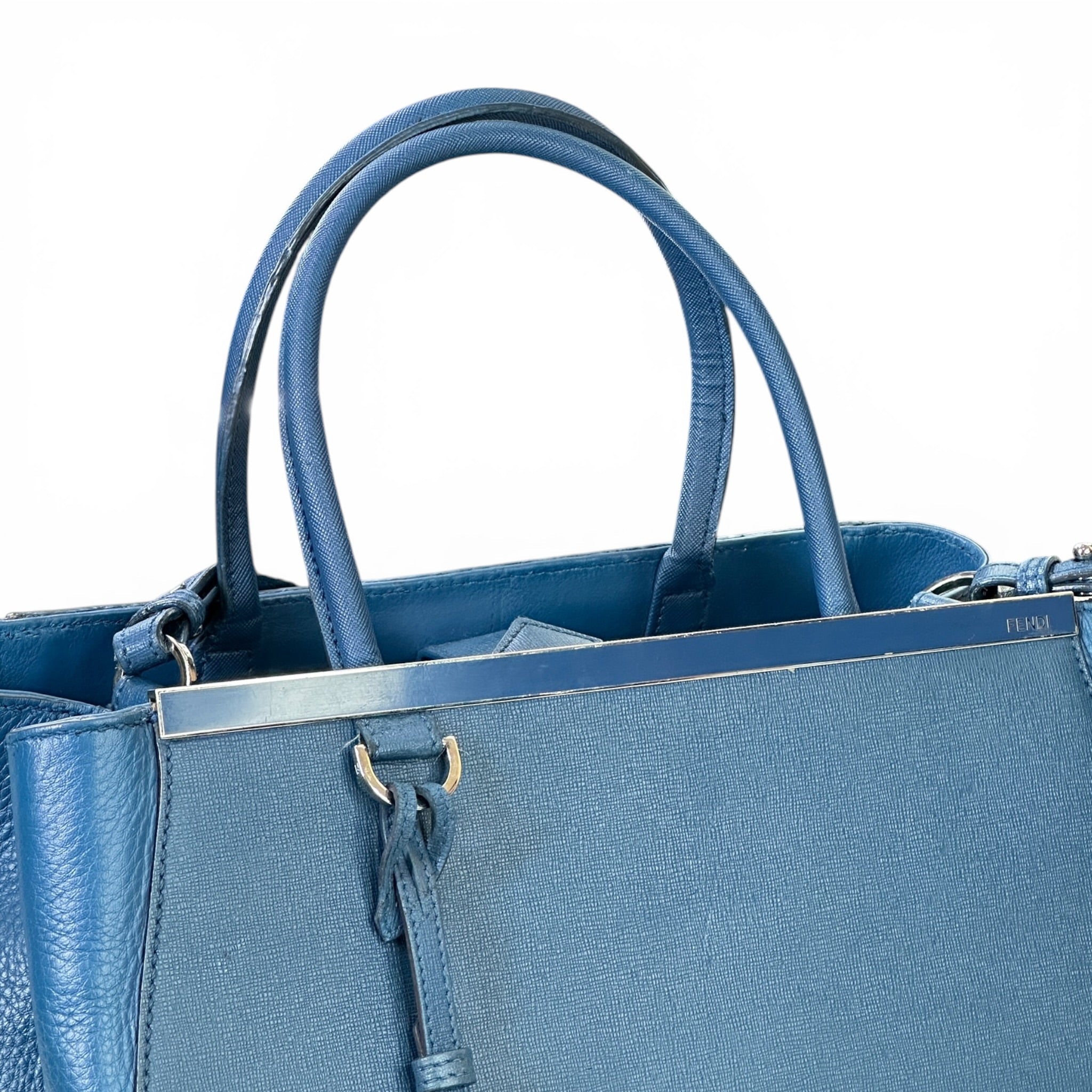 Fendi 2Jours Tote Medium Blue Cobalto Leather